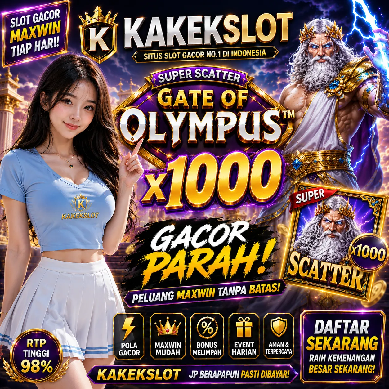 KAKEKSLOT Super Scatter Gate of Olympus x1000 Gacor - Tampilan utama permainan slot online premium